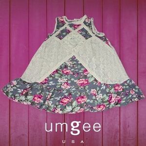 Umgee Diamond Back Cutout Tank Grey Floral‎ Ivory Lace S